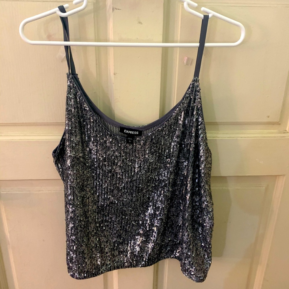 Express Crop sequin silver cami